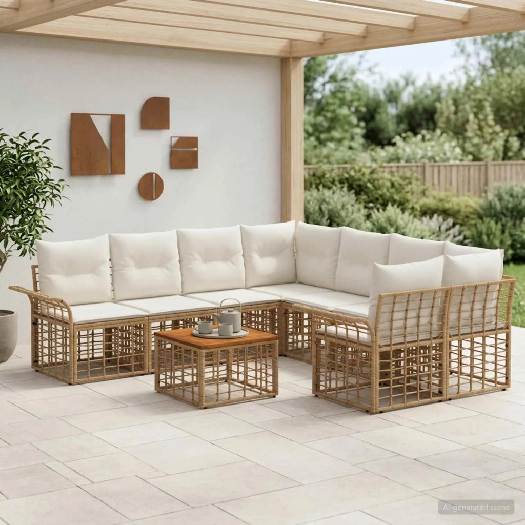 Set di divani da esterno 9 pz Naturale e Bianco Crema 3437654