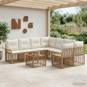 Set di divani da esterno 9 pz Naturale e Bianco Crema 3437654