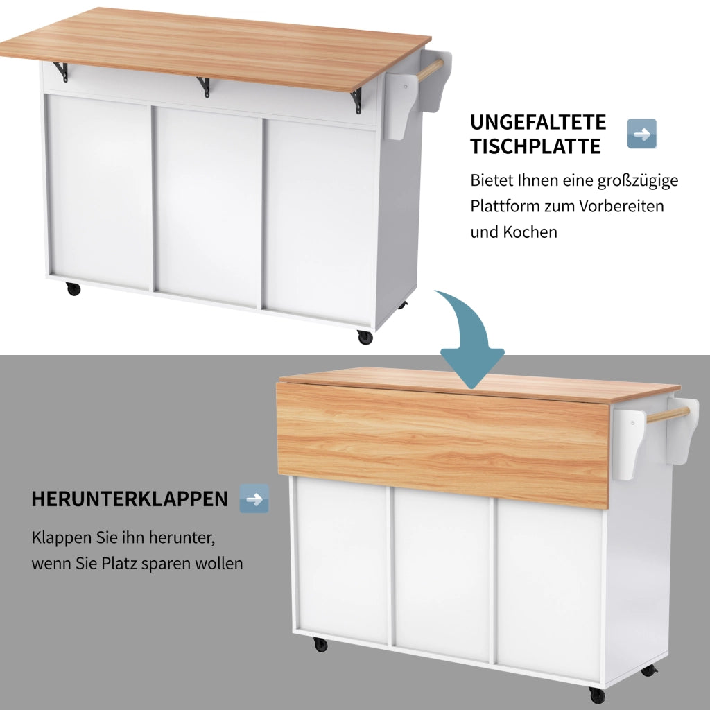 CARRELLO DA CUCINA 129x71x91,5 cm Bianco MDF con piano ribaltabile
