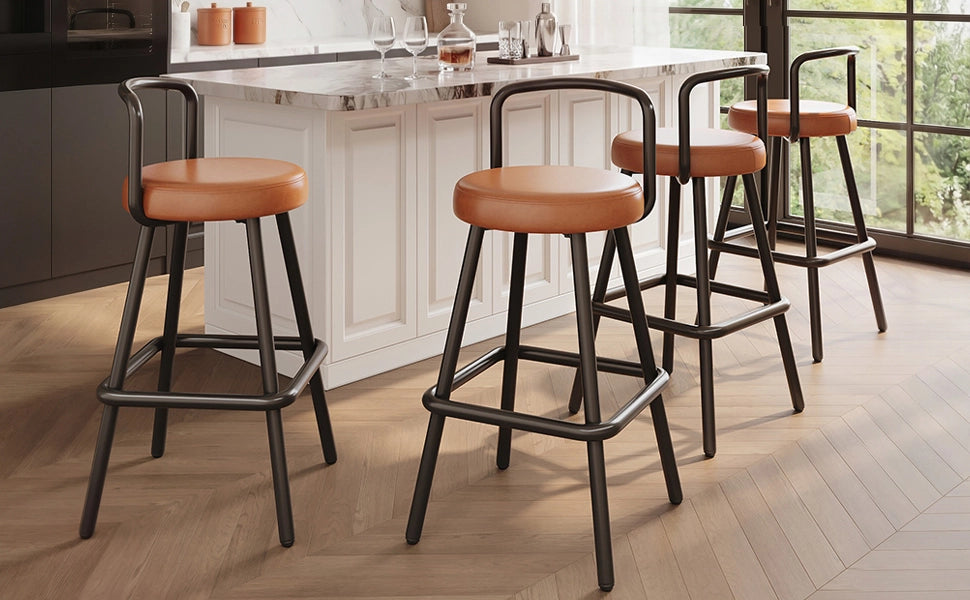 Sgabello da bar con schienale ergonomico e poggiapiedi in PU e metallo Marrone 37 × 37 × 90.5 cm