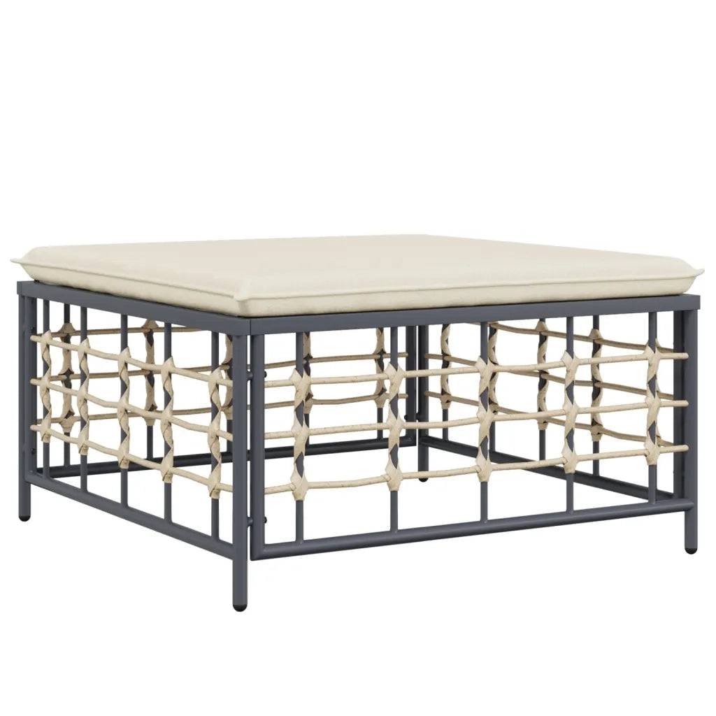 Poggiapiedi da Giardino con Cuscino in Polyrattan Beige CFW5009860