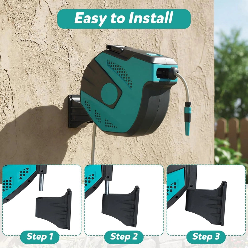 Avvolgitubo da Giardino Automatico a Muro, Tubo in PVC 20/30 M con Tubo di Alimentazione 2 M, Supporto Girevole a 180°, Ritorno Lento, Avvolgitubo Acqua Retrattile con Ugello Spray (20 M)