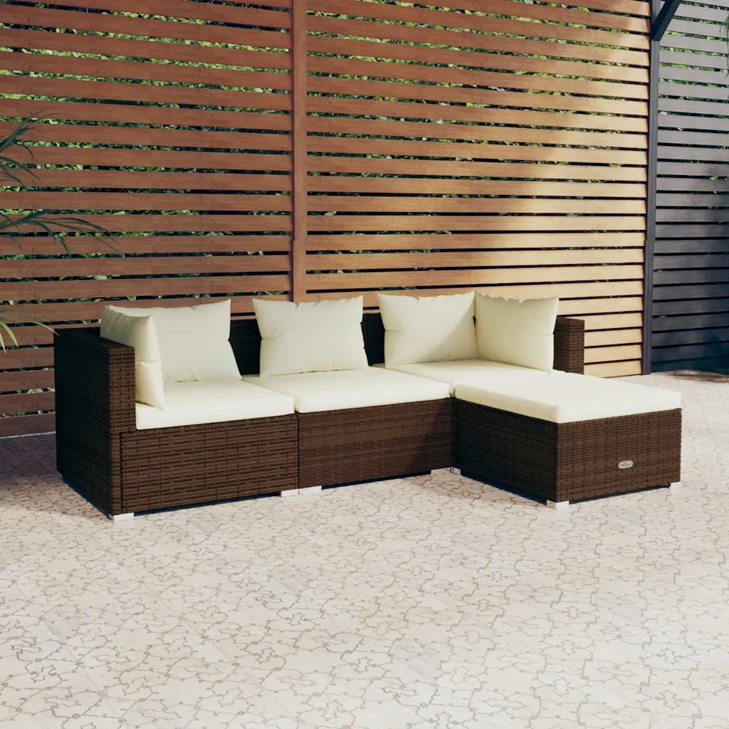 Set Divani da Giardino 4 pz | Set Salotto da Giardino con Cuscini in Polyrattan Marrone