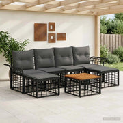 Set di divani da esterno 7 pz Nero e Grigio scuro Poliestere 3437743