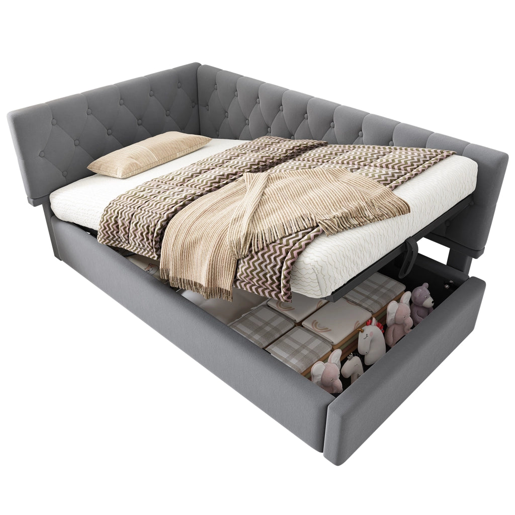 Daybed singolo – 90x190 cm – contenitore idraulico rete legno – velluto grigio