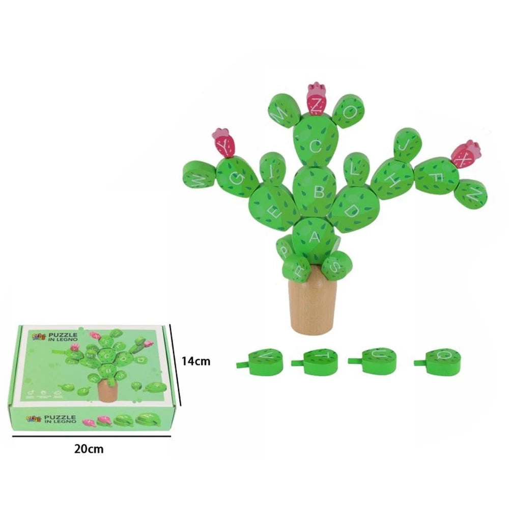 Trade Shop - Puzzle Forma Cactus In Legno Gioco Coordinazione Per Bambini Educativo Impilabile 32354 -