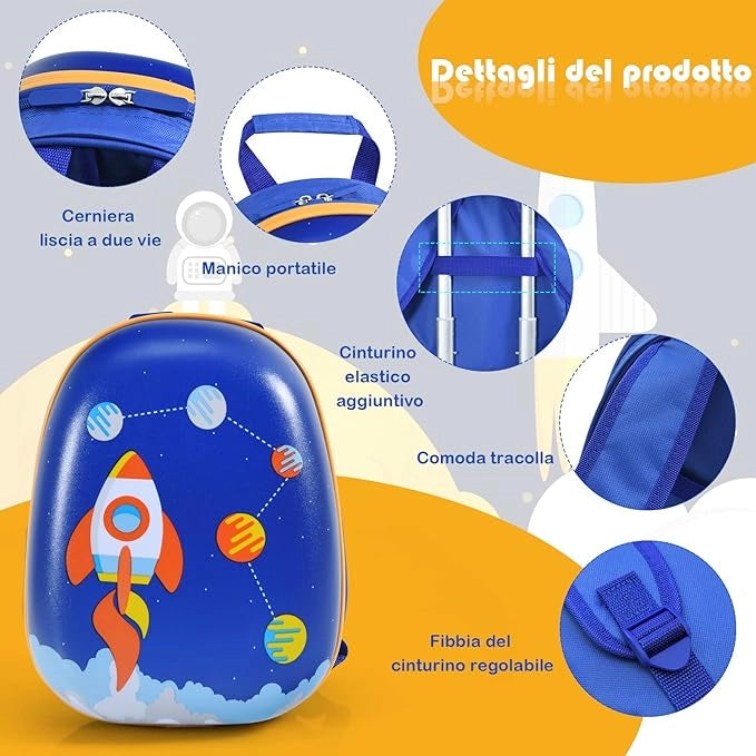 Set di Valigia per Bambini, 16" Valigia+ 12" Zaino, 2 Pezzi, con Ruote Girevoli a 360° e Maniglia Retrattile, Ideale per Viaggiare in Modo Comodo e Divertente (Modello 9)