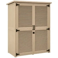 Armadio da Esterno Portaoggetti a 2 Ripiani con Picchetti, in Legno di Abete, 127x65x159.5/168 cm