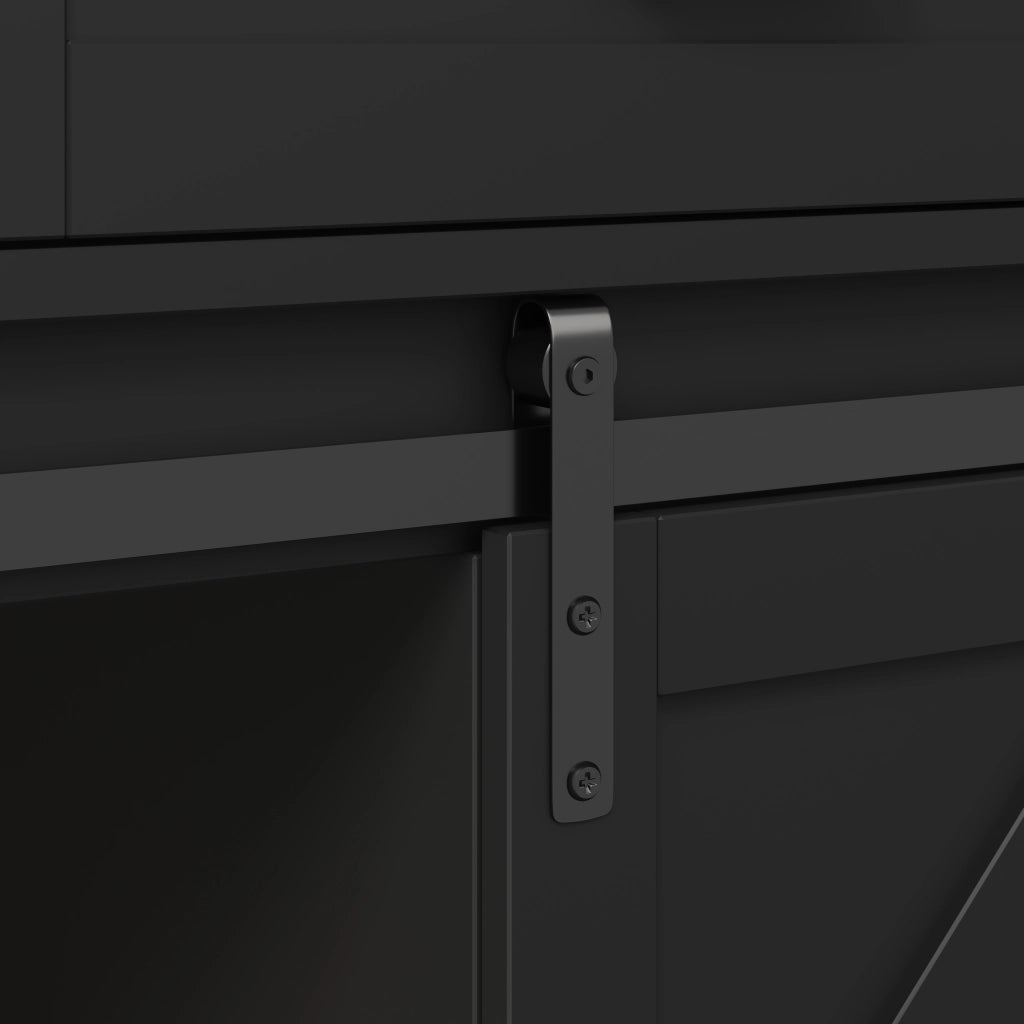 Isola cucina in MDF nero con piano ribaltabile, 2 ante scorrevoli, 2 cassetti e ruote