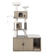Albero per gatti con mobile nascondi lettiera, Torre per gatti 2-in-1 con doppie cucce piattaforma superiore Grigio-Alberi Tiragraffi