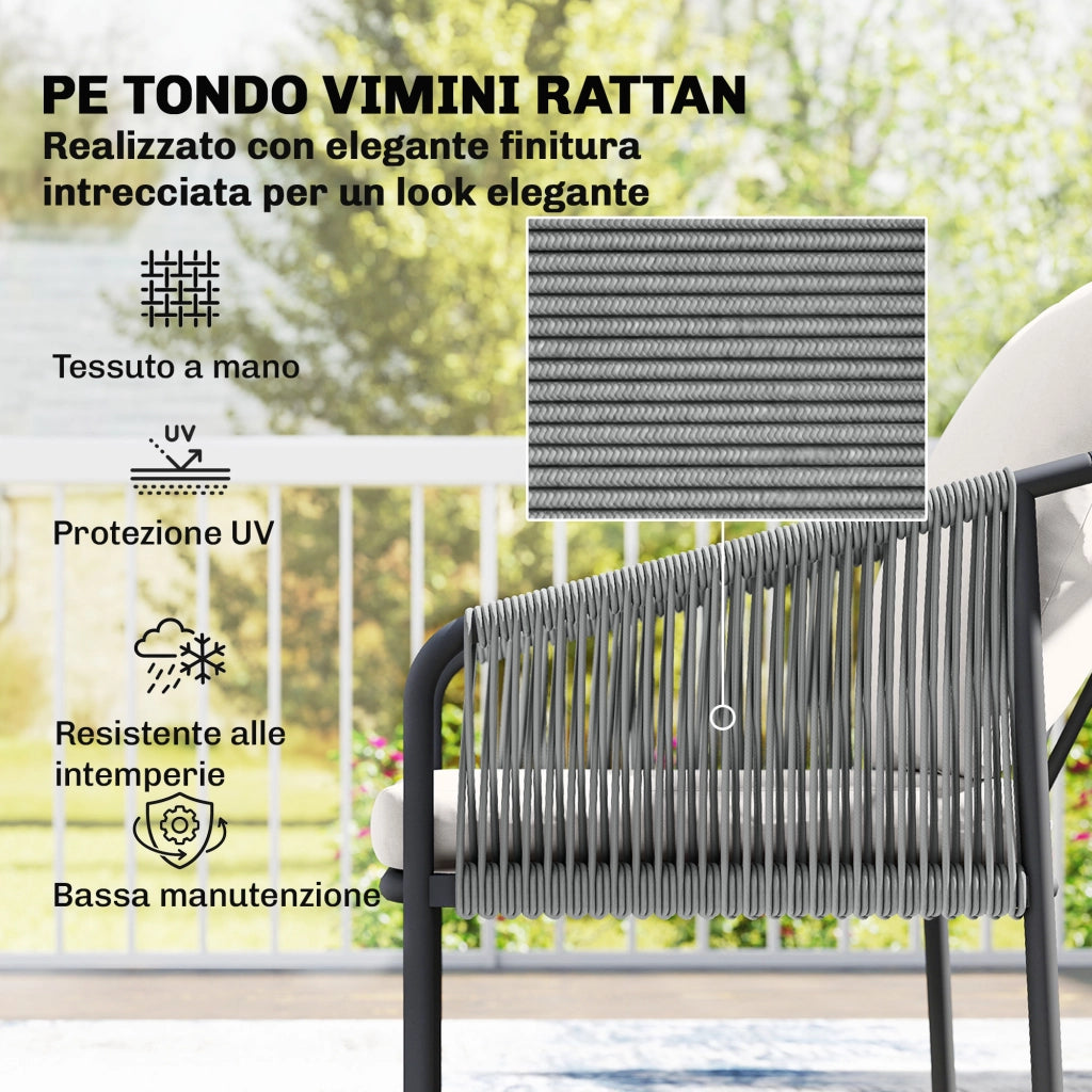 Set da Giardino in Rattan 4 Pezzi con Divano, Poltrone, Tavolo, Khaki