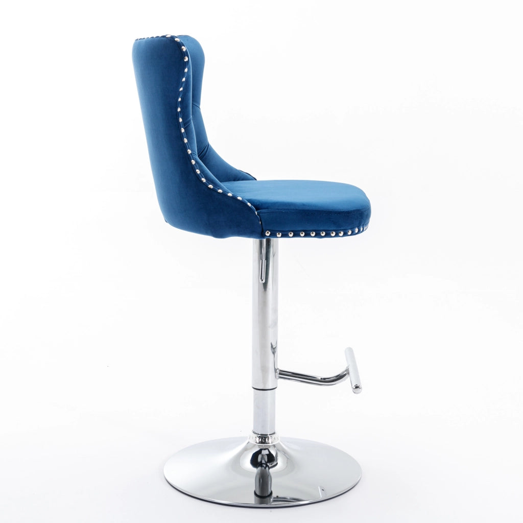 Sgabelli da Bar Girevoli in Velluto con Schienale ¨C Xylo ¨C Blu, Altezza Regolabile, Set di 2