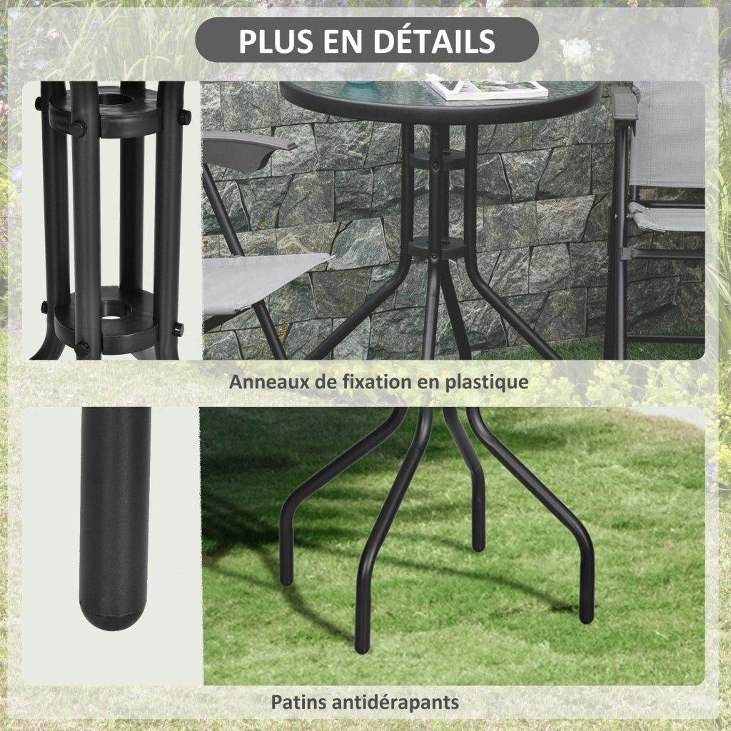 Tavolo da giardino rotondo ¨C zephmum ¨C nero, metallo, vetro temperato, ?60x70 cm