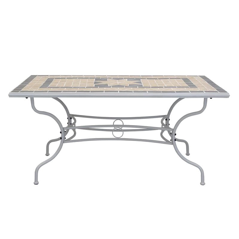 TAVOLO RETTANGOLARE PERSEO CON MOSAICO MARRONE E GRIGIO 160X90X74CM OKX