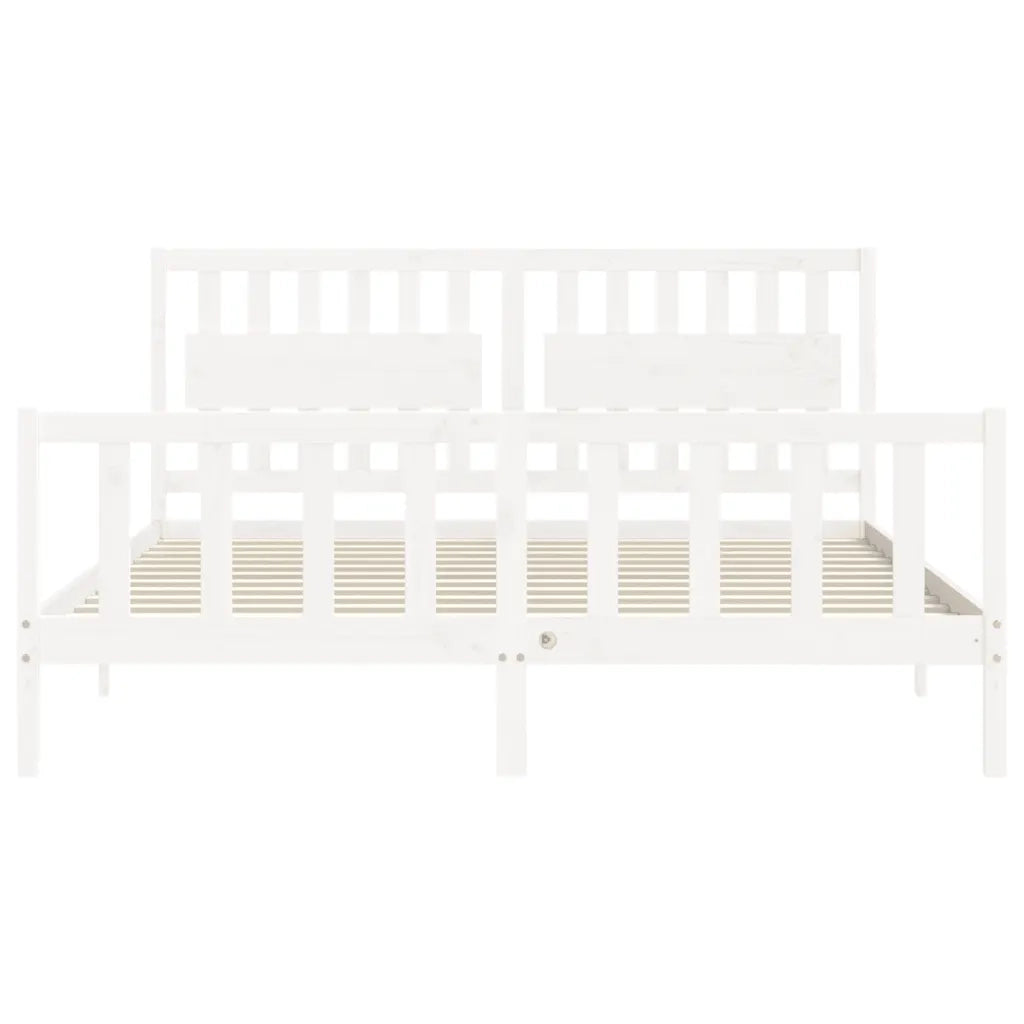 Giroletto Testiera Bianco Super King Size-Struttura Letto in Legno Massello 440258