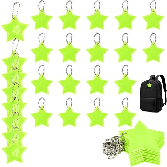 Riflettore di sicurezza a forma di stella, 36 pezzi, hanger riflettente, impermeabile, realizzato in PVC di alta qualità, modello per appendere le chiavi.