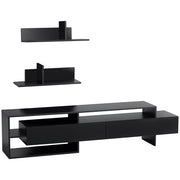 Mobile Porta TV Moderno con 2 Mensole in Legno. Mobiletto per Televisore con Vani Aperti e Armadietti. Nero