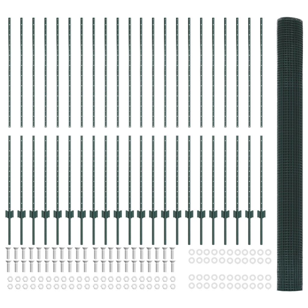Recinzione in Filo Saldato con 22 Post U Verde 1.5x50 m Acciaio
