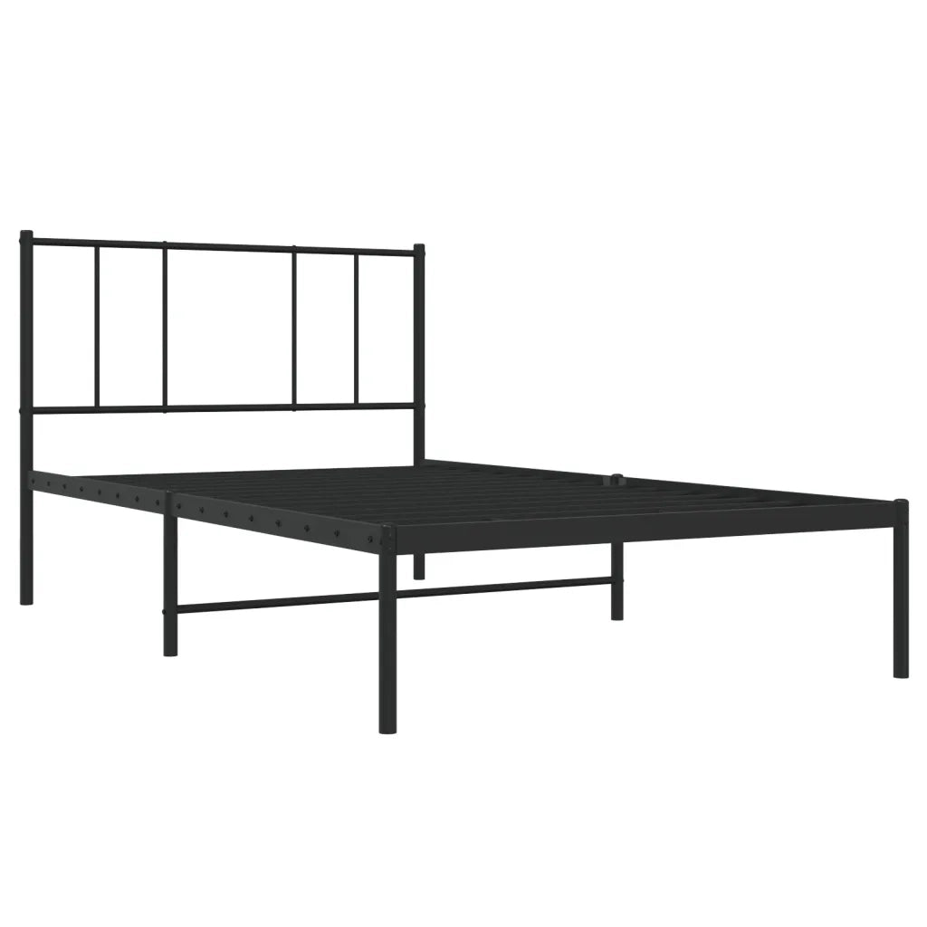 Letto singolo | Letto per adulti | Giroletto con Testiera in Metallo Nero 90x200 cm