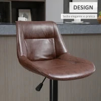 Set 2 Sgabelli da Bar Vintage in Finta Pelle Marrone con Poggiapiedi e Base Rotonda, 46.5x50x88-108 cm