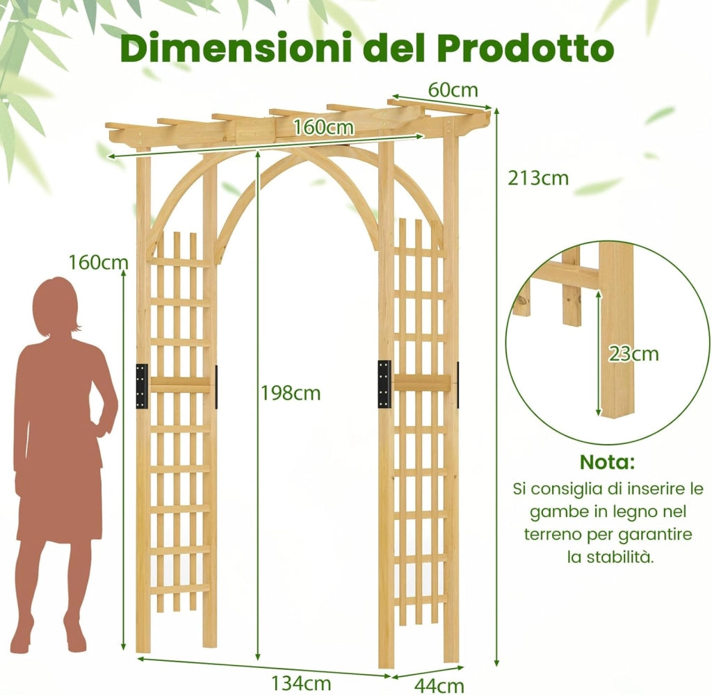 Arco da Giardino in Legno, Pergola da Esterno per Piante Rampicanti, Pergolato per Matrimonio e Feste, da Giardino, Patio e Cortile (Modello 3)