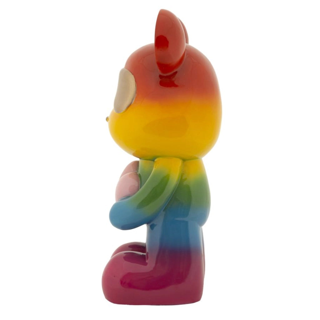 Scultura orsetto Rainbow in piedi in resina arcobaleno