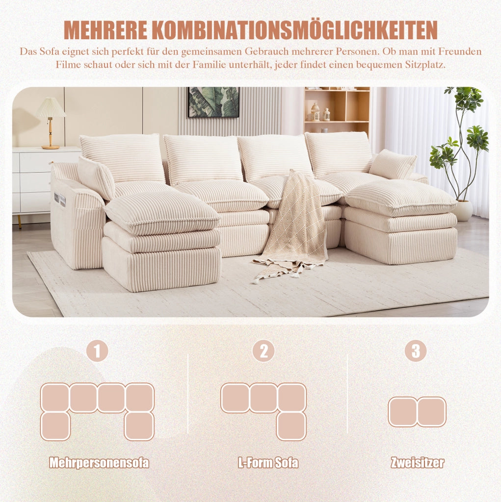 Divano modulare in velluto a coste beige 335 × 167 × 85 cm