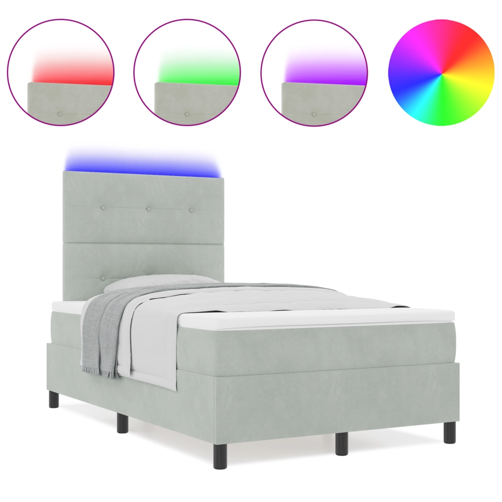 Letto a Box Spring con Materasso e Luce LED Grigio Chiaro 120x190 cm Velluto