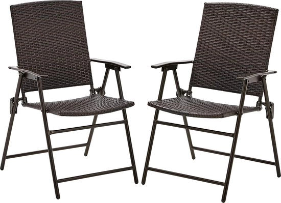 Set di 2 poltrone da giardino, sedie a sdraio, impermeabili, con schienale alto, sedie da balcone con braccioli, sedie pieghevoli, 136 kg di carico, marrone