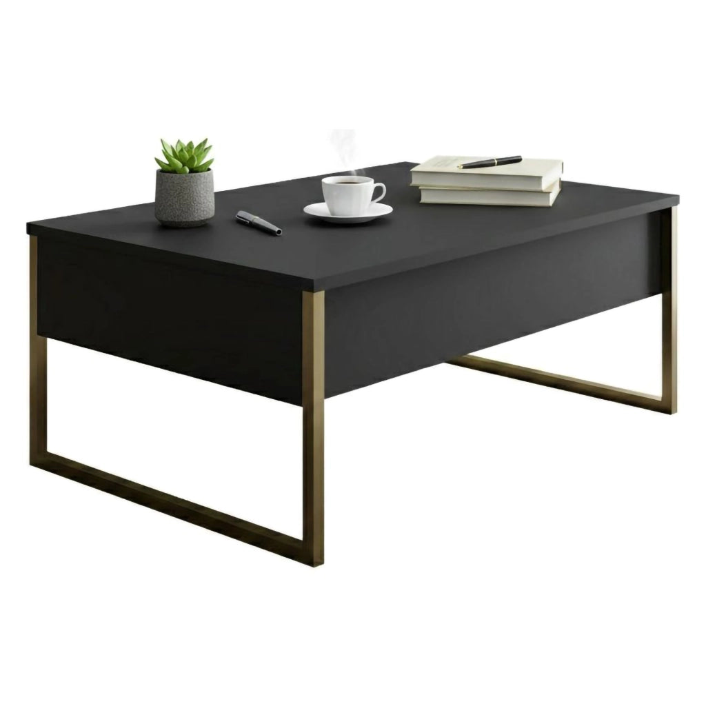 Tavolino da salotto Lavinia, Tavolo basso da caffè, Portariviste per divano, Ripiano da soggiorno, 90x60h40 cm, Antracite e Oro
