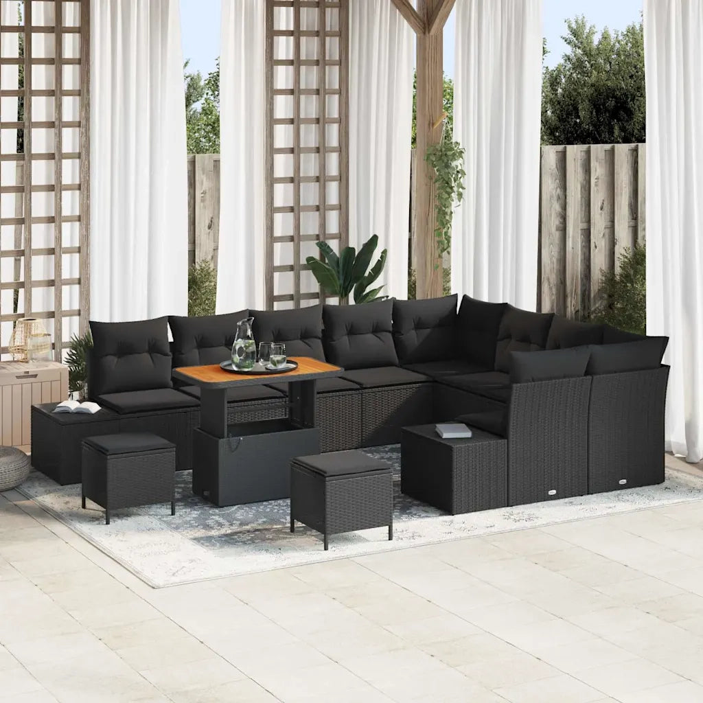 Set Divano da Giardino con cuscino 12 pcs Nero Poly Rattan 3364774