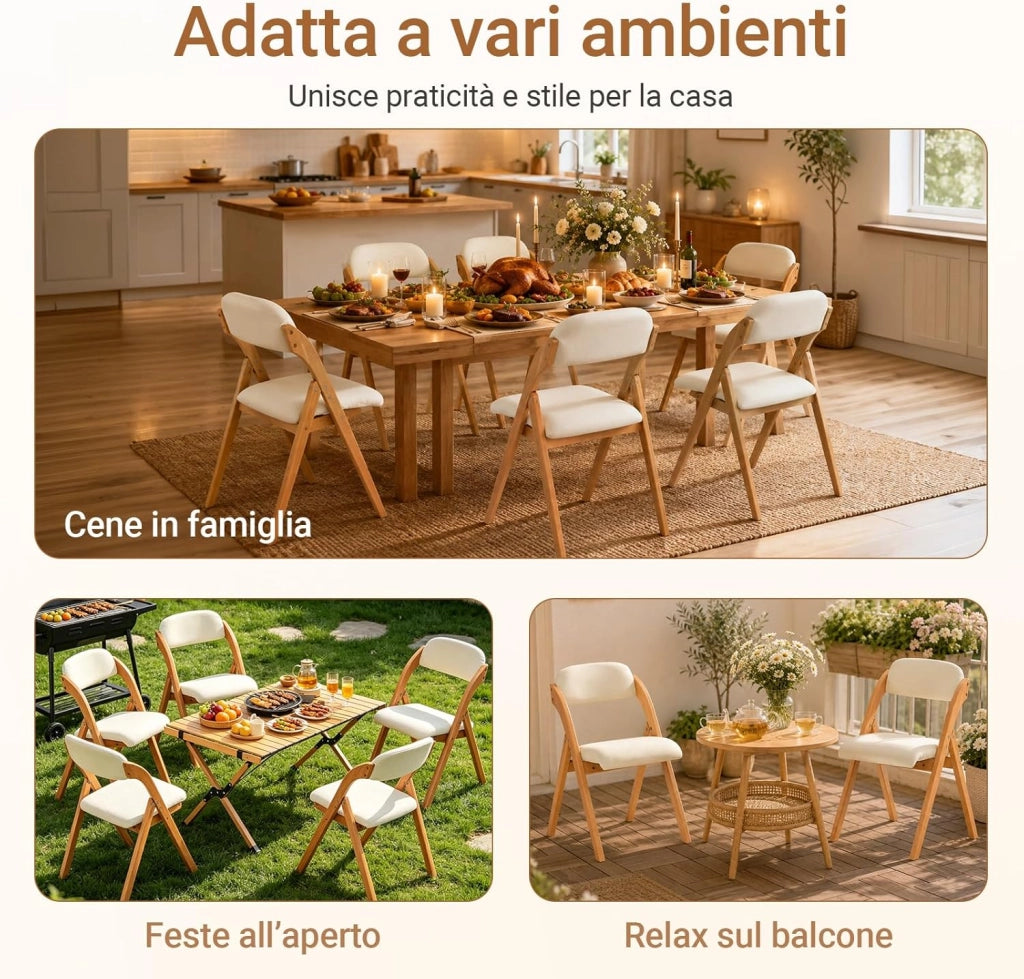 Sedia Pieghevole in Legno Set da 2 Poltrona Imbottita da Cucina, Sedie da Interno per Ufficio, Balcone, Giardino – Sedie Pieghevoli Salvaspazio Richiudibili in Faggio, Bianco FST92-Wx2