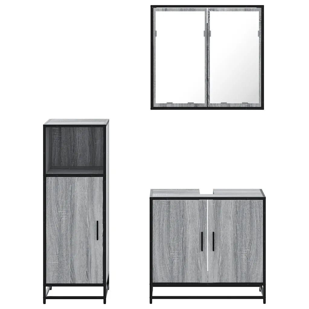 vidaXL Set Mobili da Bagno 3 pz Grigio Sonoma in Legno Multistrato