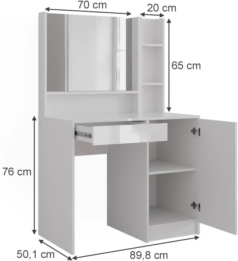 Tavolo da toeletta Sherry, Bianco/bianco lucido, 89.8 cm 3 parti