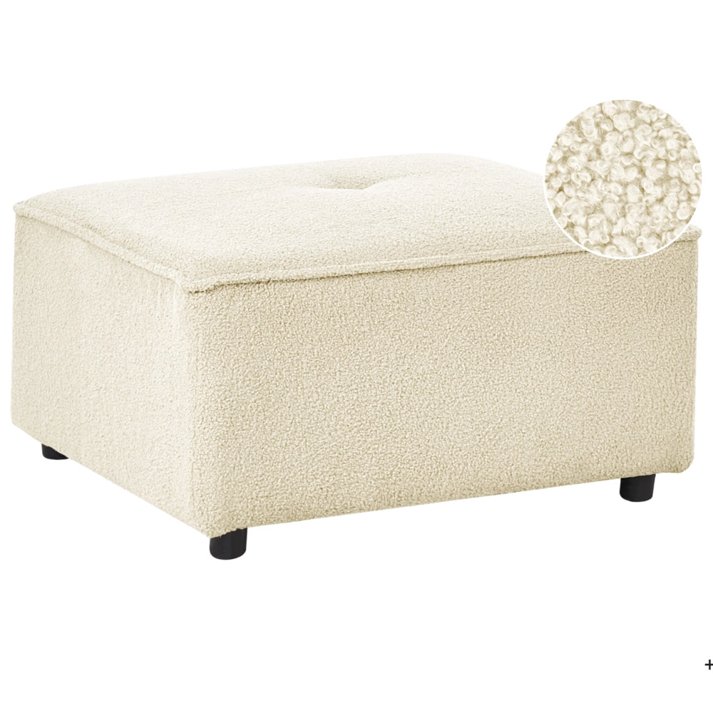 Pouf rettangolare in bouclé bianco sporco stile moderno