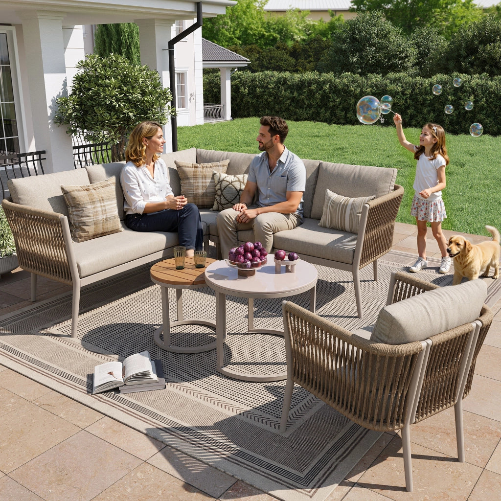 Set da giardino per 5-6 persone - Zephmum- Set modulare con cuscini e seduta resistente all'acqua, colore beige