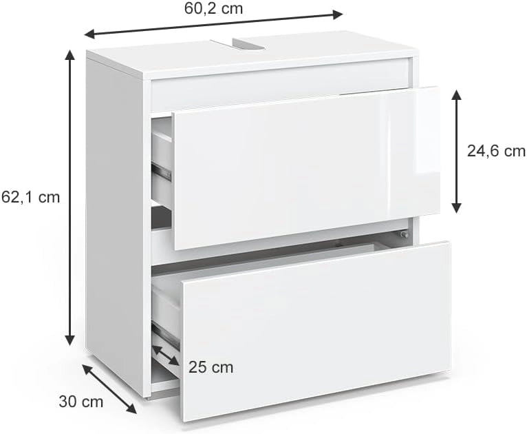Mobile sottolavabo per bagno Majest, Bianco lucido, 60.2 x 62.1 cm, con ritaglio per sifone e aperture di ventilazione per l’installazione