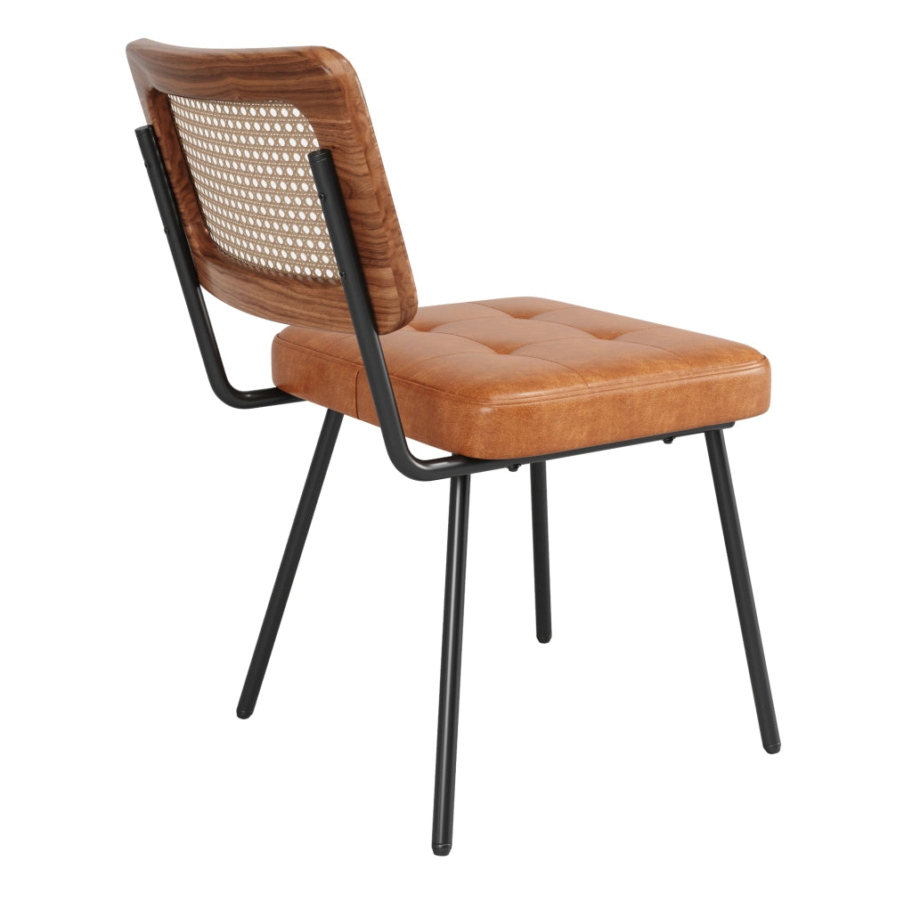 Sedia da pranzo 61x46x79 cm ergonomica con schienale in PE rattan; PU e metallo marrone