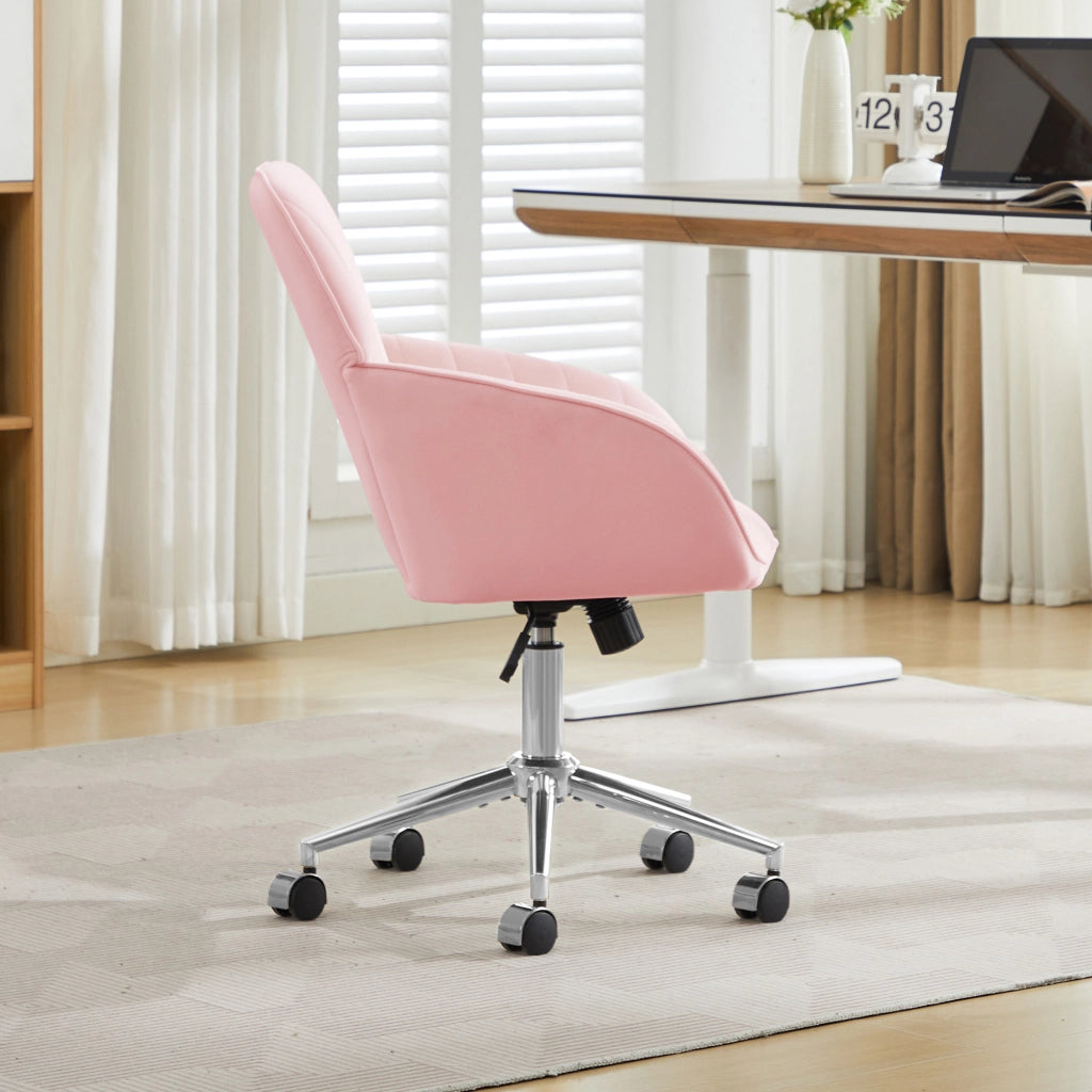 Sedia da ufficio girevole ergonomica con altezza regolabile seduta imbottita e ruote in velluto rosa per casa e studio
