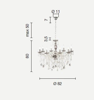 LAMPADARIO DAMASCO 8 LUCI AMBRA E ORO ATTACCO E14 D.82CM