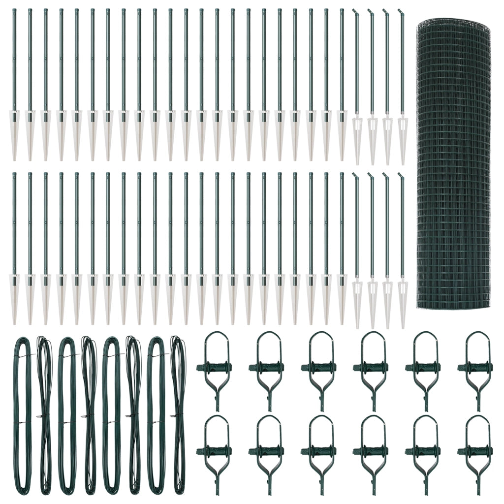 Recinzione in Filo Saldato con 13 Picchetti di Ancoraggio Verde 0.4x100 m Acciaio