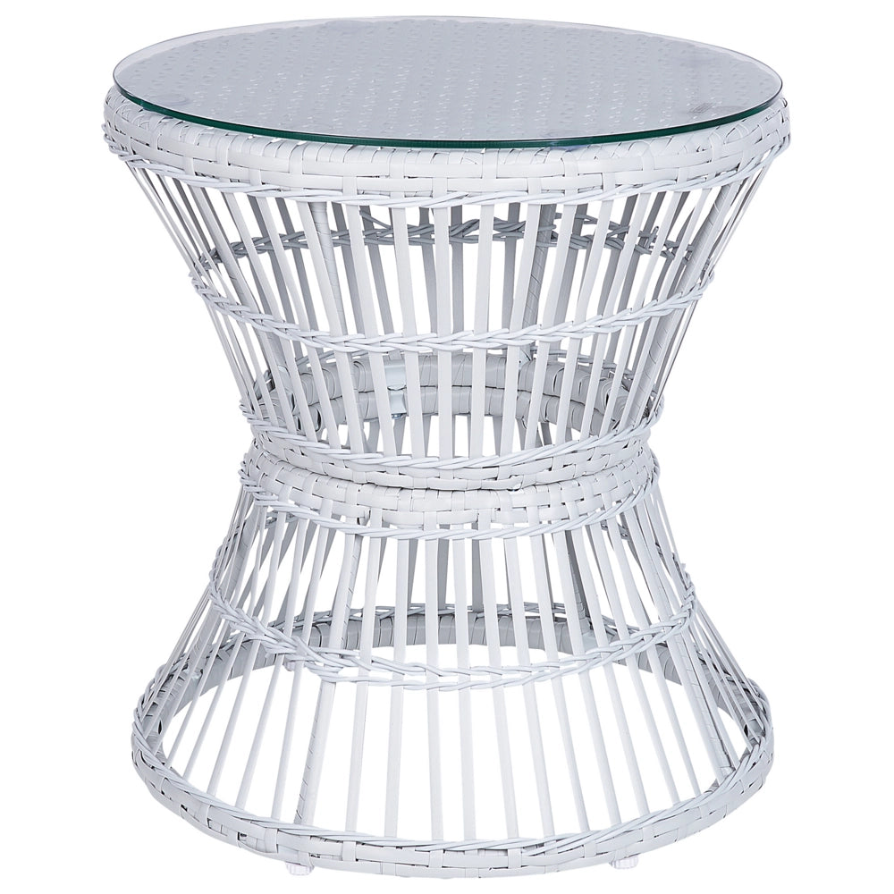 Set di bistrot tavolo e 2 sedie in rattan e vetro temperato bianco sporco balcone terrazzo giardino esterno