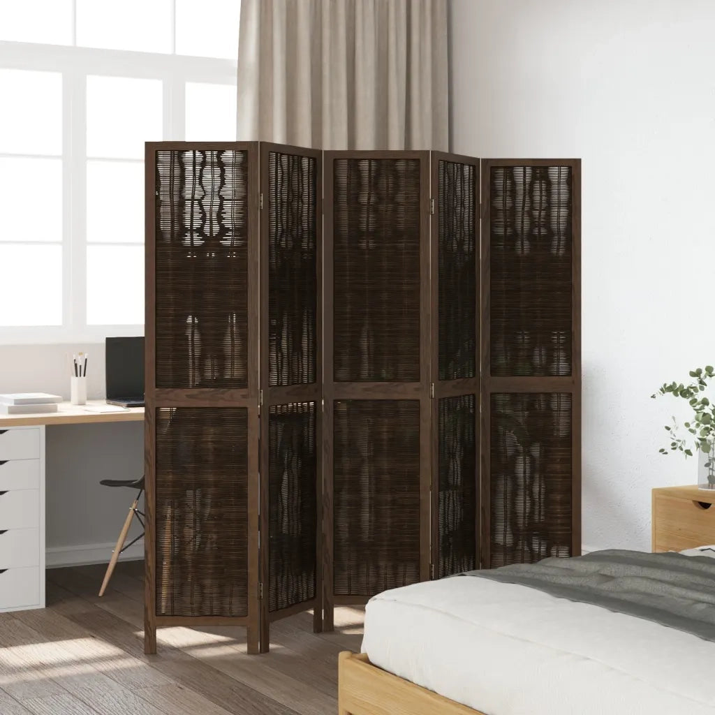 Divisorio Ambienti | Divider per stanze | Paravento 5 Pannelli Marrone Scuro Massello Paulownia