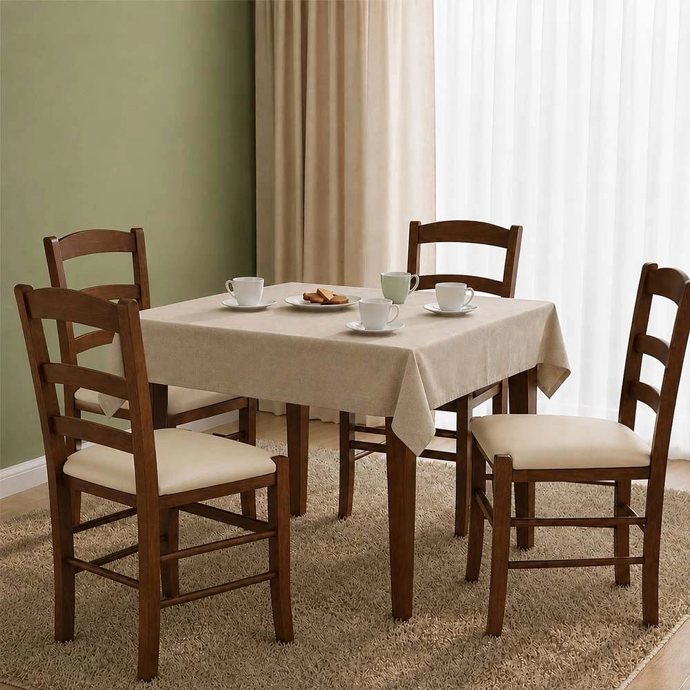 Sedia Paesana in legno noce scuro con seduta imbottita beige