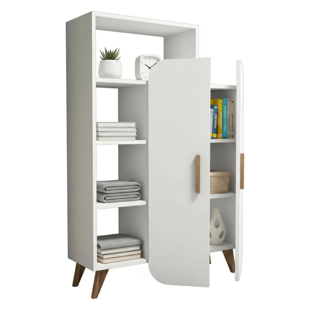 Credenza Tormalina, Buffet da soggiorno, Madia da salotto, Dispensa da cucina, 90x32h132 cm, Bianco
