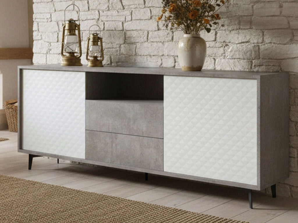 Madia Azis, Credenza 3 Ripiani Made in Italy, 184x45x77h cm Bianco