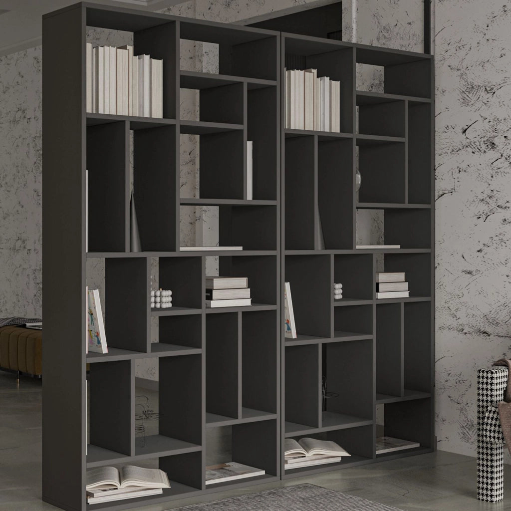 Libreria in legno "Nicola" - 90 x 30 x 180 cm - Grigio antracite