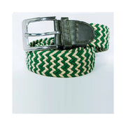 Trade Shop - Cintura Uomo Donna Intrecciata Verde Beige Corda Cinta Tessuto Fibbia In Metallo -