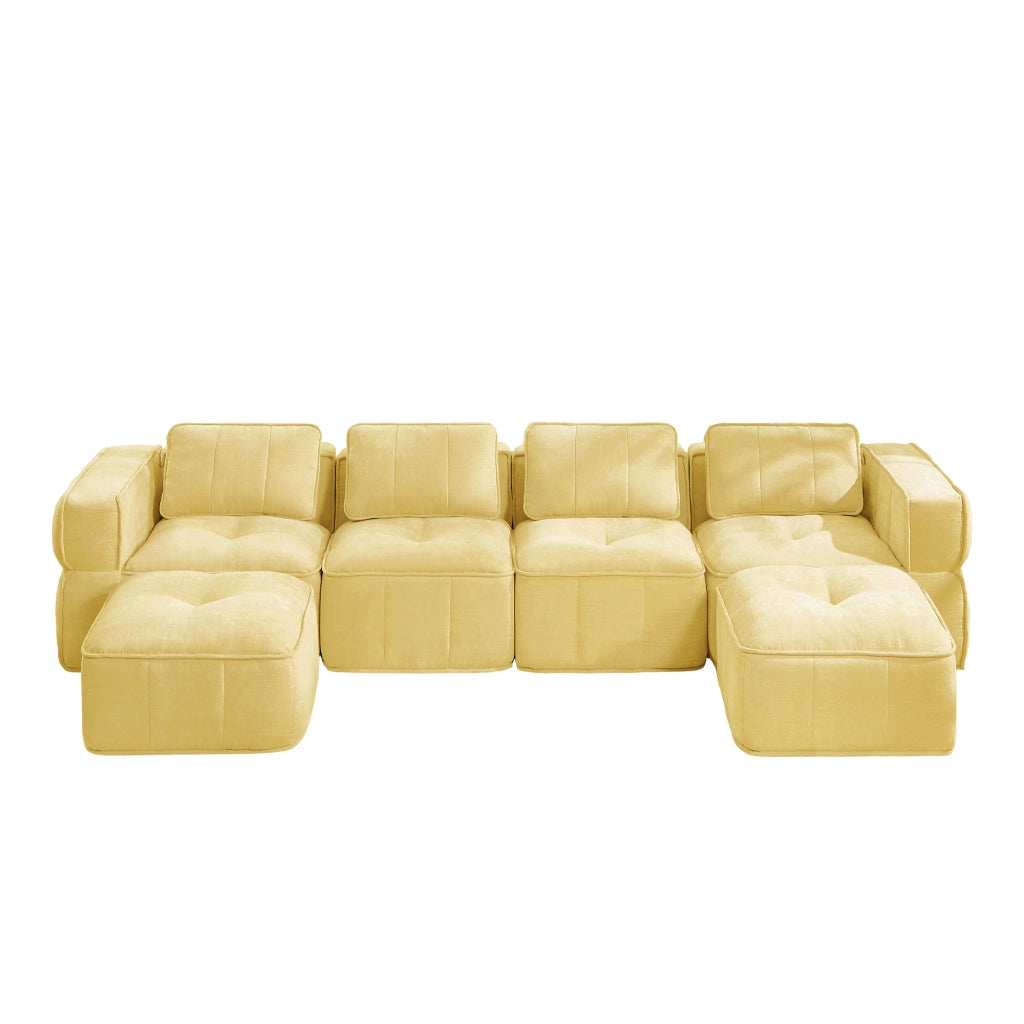 Divano modulare U 4 posti senza struttura con 2 pouf schiuma 32D antiscivolo in poliestere giallo 344 × 162 × 67 cm
