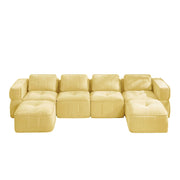 Divano modulare U 4 posti senza struttura con 2 pouf schiuma 32D antiscivolo in poliestere giallo 344 × 162 × 67 cm